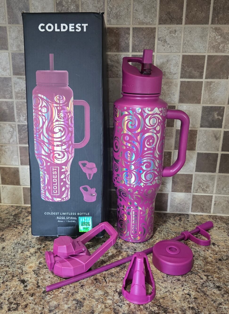 Coldest Limitless Water Bottle Rose Spiral 46oz